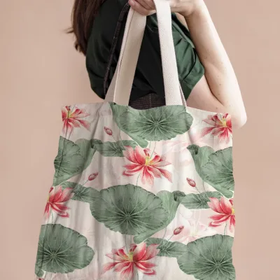Lotus pattern tote bag, remix from artworks by Megata Morikaga